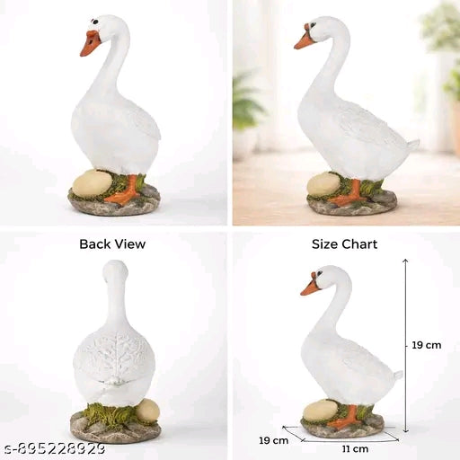 Duck with Eggs Statue| Material Resin| Height 10 Inches | for Garden & Home Decor, Balcony Decoration, Kids Room, Gifting, White
