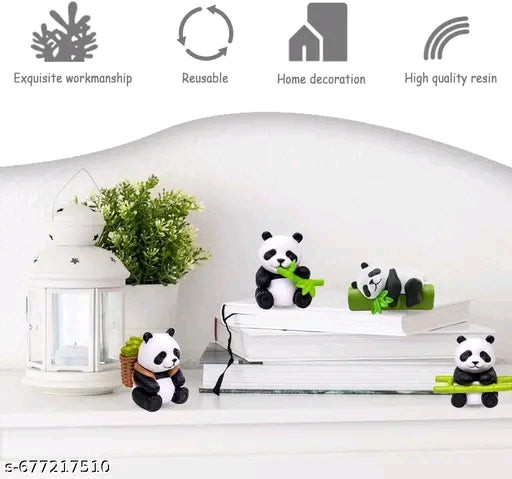 4-PCS Miniature Panda Figurines kit, Cute Resin Panda Statue- Fairy Garden Decor, Cake Topper, Car & Home Office Desk Ornament, Resin Animal Figures for DIY Craft