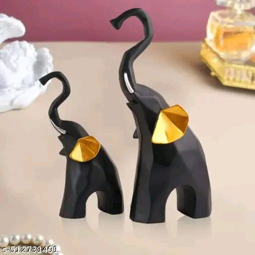 Blue Elephant and Baby Set Polyresin Geometric Piece Statue and Artifacts for Home Decor, Living Room, Wall Decoration Polyresin Showpiece for Gifting Interiors ( Blue Elephant Set of 2)