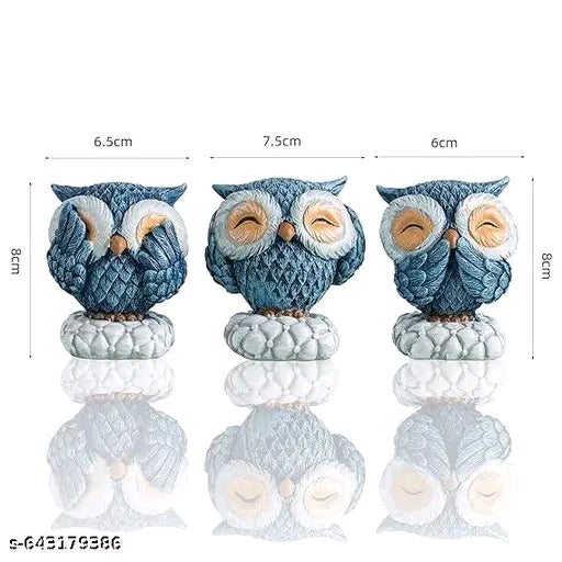 Owls Cute Statue 3,Pce Blue And Home and Office Decor And Showpiece Gift item