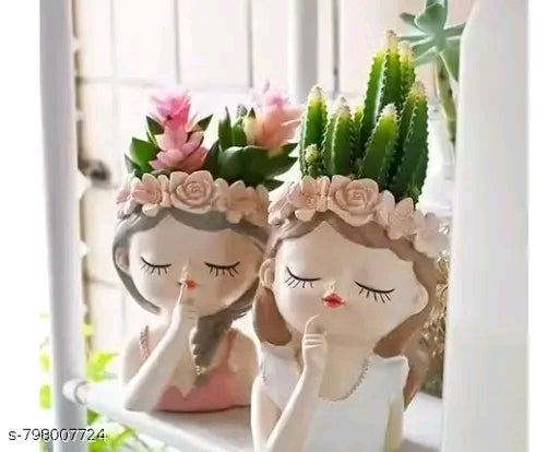 Dopin @#$Head Planter - Set of 2 | Cute Cartoon Design | Mini Succulent Flower Pot with Drainage System Option | Ideal for Succulents and Small Plants (Withot Plant)