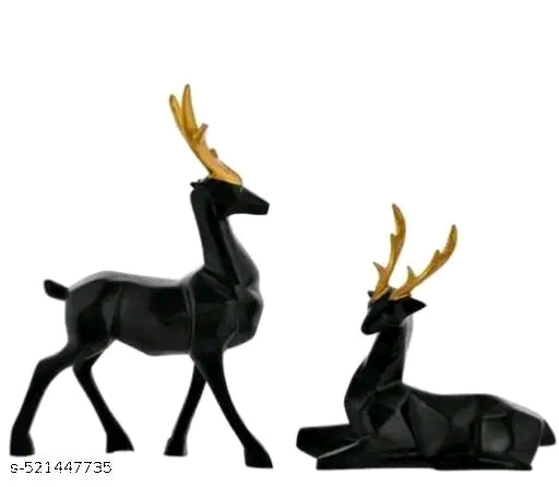 SN Trader Set of 2 Black Deer Statue/Hiran Sculptures Showpiece for Home & Office Decor, Decoration, Vastu, Good Luck and Gifting