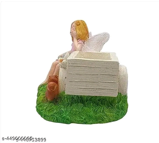 Cart Girl Cute Angel Girl Butterfly Girl Handicraft Pottery Lucky Pots Planter Showpiece for Succulent and Flower (Multi Color, 12 x 9 x 9 cm