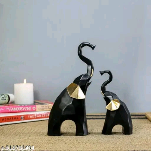 Blue Elephant and Baby Set Polyresin Geometric Piece Statue and Artifacts for Home Decor, Living Room, Wall Decoration Polyresin Showpiece for Gifting Interiors ( Blue Elephant Set of 2)