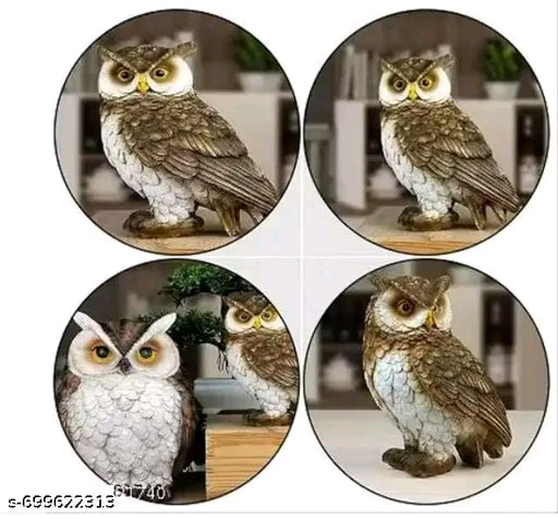 Owl Statue Office Animal Figurine Sculpture Home Decor Side 12x9x14.5cm Decorative Showpiece - 12 cm (Resin, Multicolor)