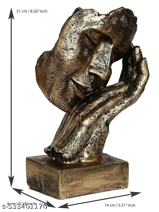 Golden Resin Human Face Statue Sleeping on Hands Decorative Showpiece for Home Decor Living Room Bedroom| Man Figurine Gift for Diwali Housewarming Corporate Events| Gift for Friend Family