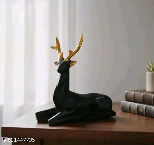 SN Trader Set of 2 Black Deer Statue/Hiran Sculptures Showpiece for Home & Office Decor, Decoration, Vastu, Good Luck and Gifting