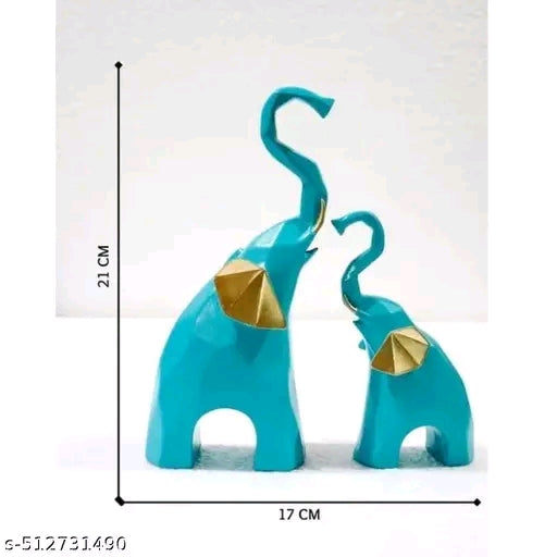 Blue Elephant and Baby Set Polyresin Geometric Piece Statue and Artifacts for Home Decor, Living Room, Wall Decoration Polyresin Showpiece for Gifting Interiors ( Blue Elephant Set of 2)