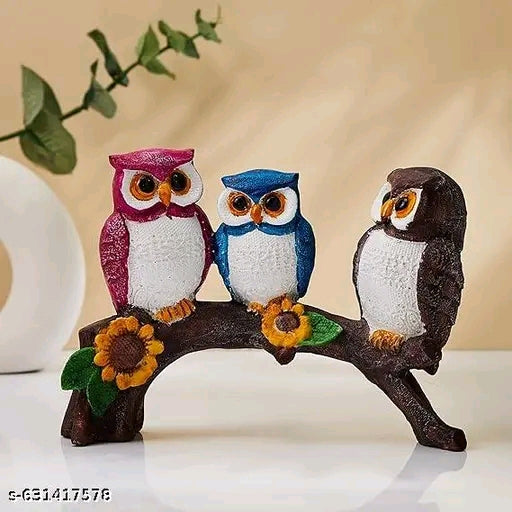 Trio Owl Decorative Figurine Three Wise Owls Table Ornament Colorful Owl Family Showpiece