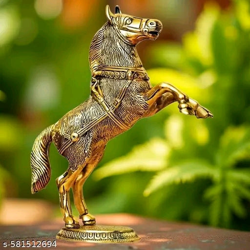 Golden Metal Standing Horse For Good Luck and Piece For Home decor, Office, Gift Purpose, Festivals