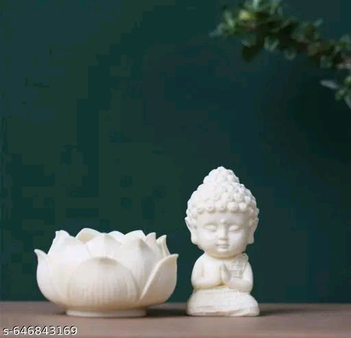 Child Meditation Buddha Statue for Home Decor Showpiece (White, Pack of 1) | Meditation Monk Idol for Office Desk, Meditation Space, Car Dashboard, Spiritual Gift