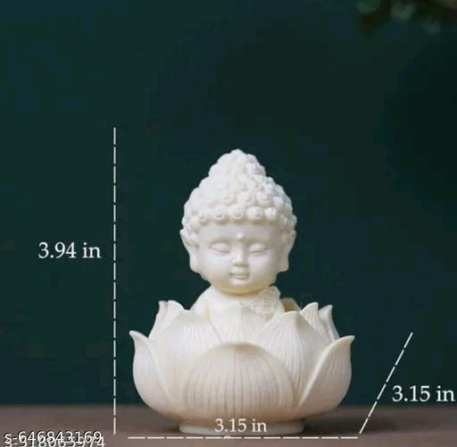 Child Meditation Buddha Statue for Home Decor Showpiece (White, Pack of 1) | Meditation Monk Idol for Office Desk, Meditation Space, Car Dashboard, Spiritual Gift