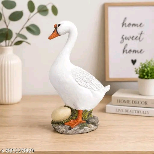 Duck with Eggs Statue| Material Resin| Height 10 Inches | for Garden & Home Decor, Balcony Decoration, Kids Room, Gifting, White