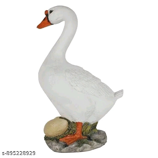 Duck with Eggs Statue| Material Resin| Height 10 Inches | for Garden & Home Decor, Balcony Decoration, Kids Room, Gifting, White