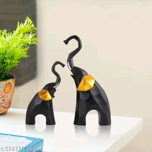 Blue Elephant and Baby Set Polyresin Geometric Piece Statue and Artifacts for Home Decor, Living Room, Wall Decoration Polyresin Showpiece for Gifting Interiors ( Blue Elephant Set of 2)