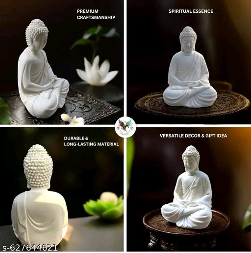 White Resin Finish Meditating Buddha Statue for Home & Office Décor – Peace & Positivity Idol