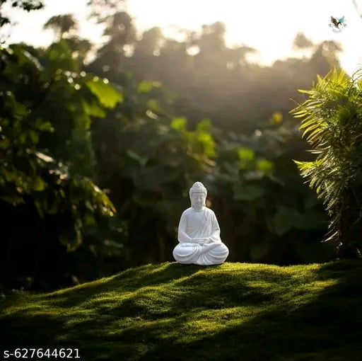 White Resin Finish Meditating Buddha Statue for Home & Office Décor – Peace & Positivity Idol