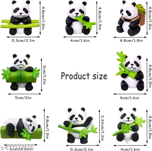 8 Pcs Mini Panda Figurine, Cute Resin Panda Statue, Pandas Cake Topper Decor, DIY Miniature Landscape, Little Bears with Bamboo, Birthday Party Cake Decorations Collection Supplies