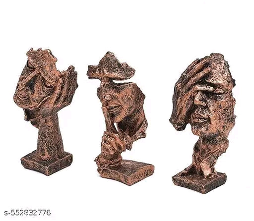 3 Resin Human Face Figu3 Resin Human Face Figurines with Hand Gestures - Hear No Evil, See No Evil, Speak No Evil