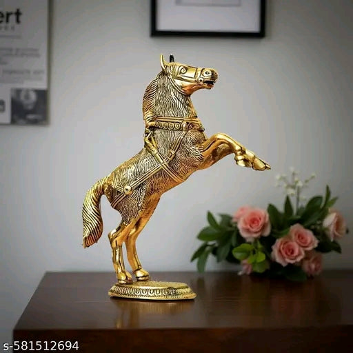Golden Metal Standing Horse For Good Luck and Piece For Home decor, Office, Gift Purpose, Festivals