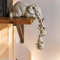 Beautiful Elephant Sitter Figurines, Elephant Mothers Hanging Two Babies Statue Hanging Off The Edge of a Shelf or Table, Hand-Painted Resin Collections Figurines for Mother's Day