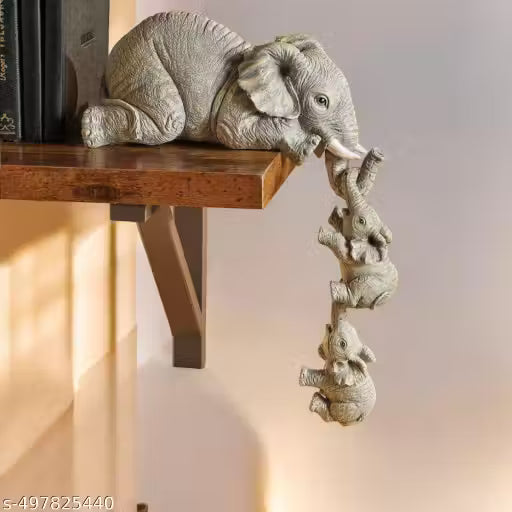Beautiful Elephant Sitter Figurines, Elephant Mothers Hanging Two Babies Statue Hanging Off The Edge of a Shelf or Table, Hand-Painted Resin Collections Figurines for Mother's Day