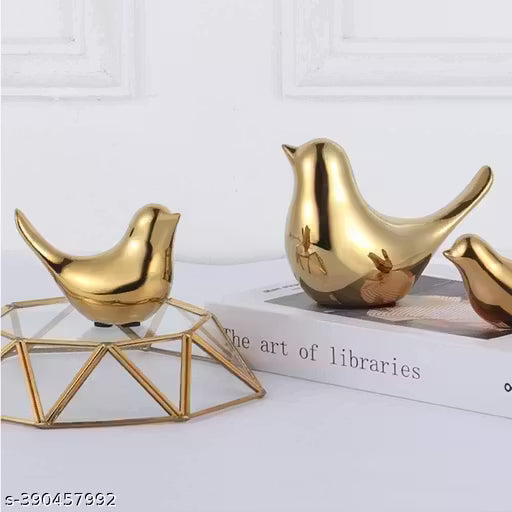 Ceramic Golden Blessing Birds Figurine for Home Decor | Living Room, Bedroom, Office Desk, Cabinets -(Pack of 2 Pcs Bird),